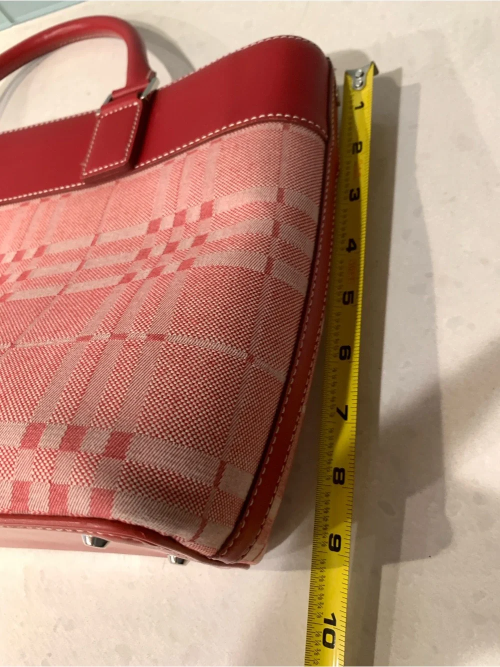Burberry Red Denim Satchel Leather Trim Clean Interior Retail $4398 when new